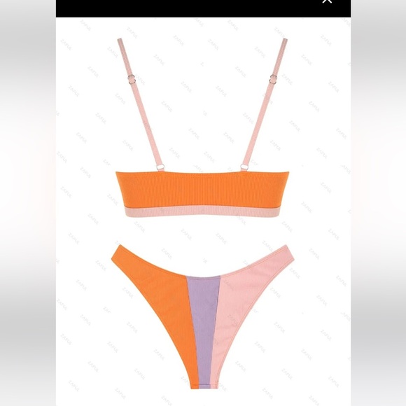 ZAFUL Ribbed Colorblock V Wired High Leg Bikini Swimwear women size 8-10 - Picture 12 of 12